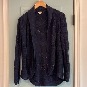 Talbots petite small shawl collar sweater navy blue with specks of color